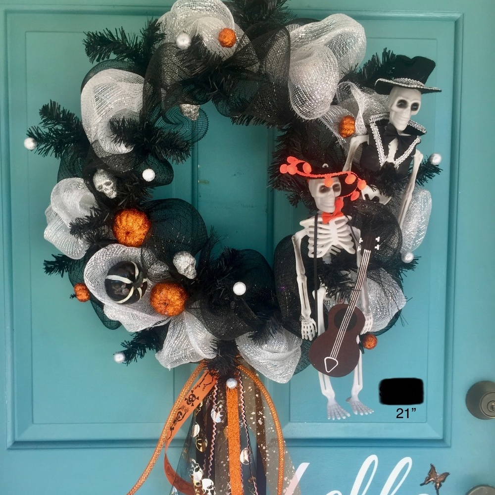 Day of the Dead Skeleton Wreath  21”